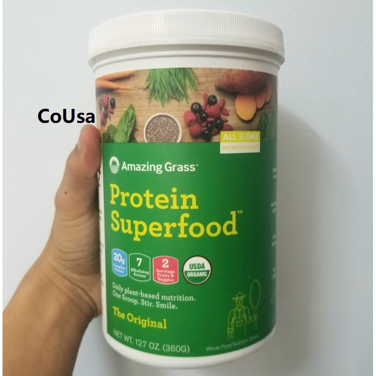 [Sale date 10/22] Bột Protein Thực Vật Hữu Cơ Amazing Grass USDA Organic Protein Superfood Vị The Original 360g