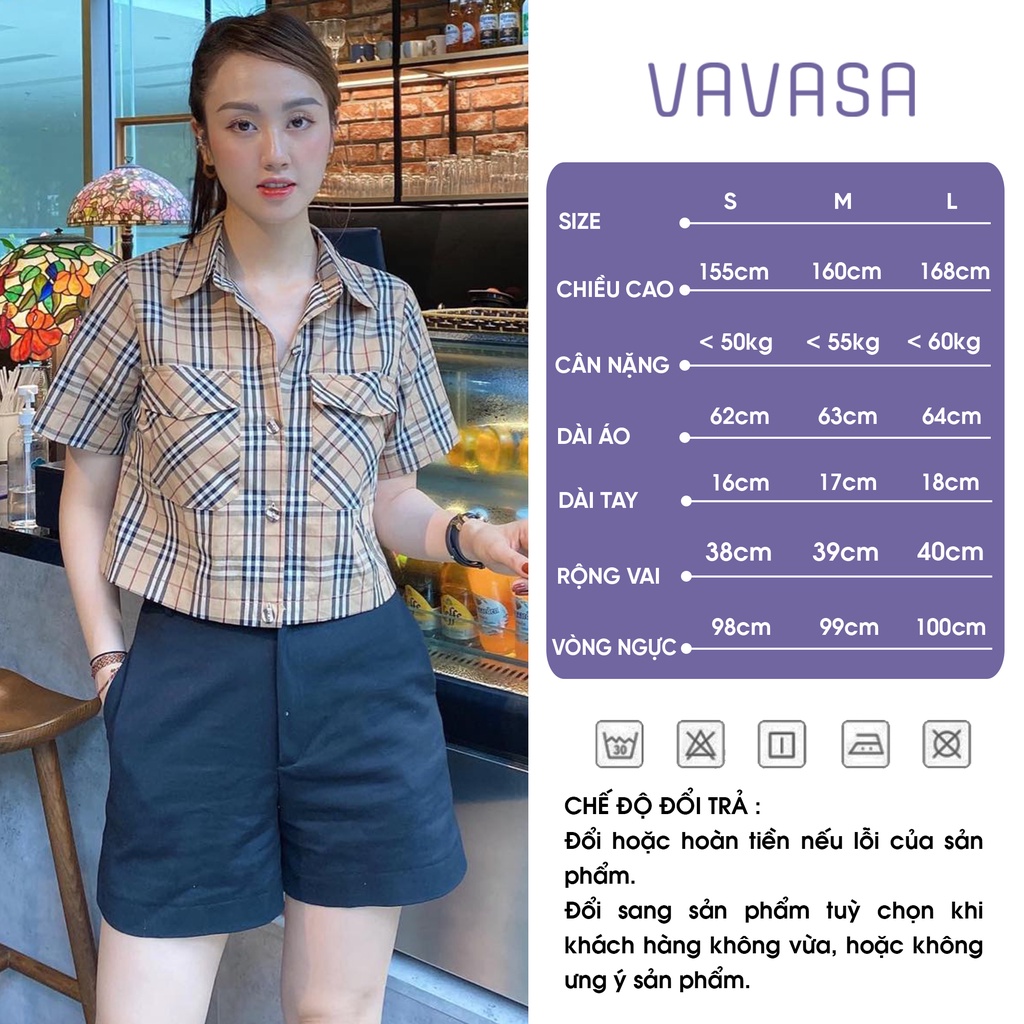 áo sơ mi nữ form rộng kiểu công sở tay ngắn đẹp kẻ sọc VAVASA SM12
