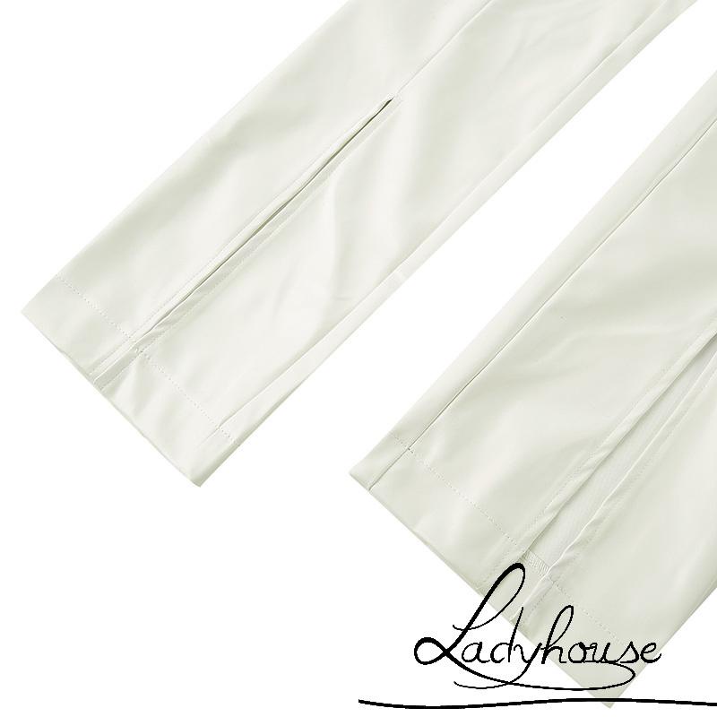 Quần da lưng cao màu trơn xẻ tà thời trang cho nữ