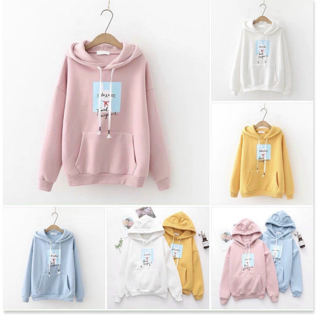 ÁO HOODIE NỮ PHỐI MÈO KHĂN QUÀNG ĐỎ CUTE QUÁ TRỜI