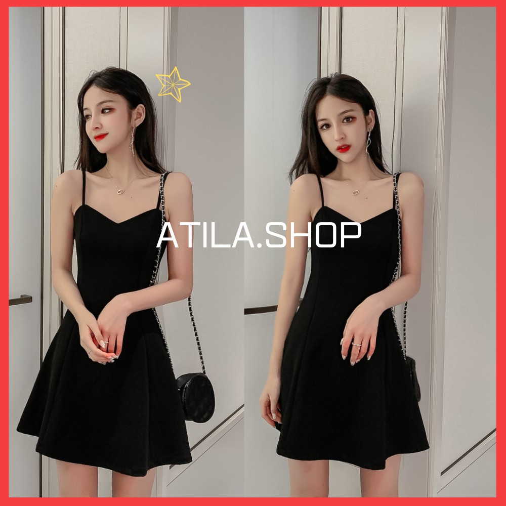 Váy đầm ,váy đầm hai dây trơn đen,váy hai dây ôm body quyến rũ ATILA.SHOP | BigBuy360 - bigbuy360.vn