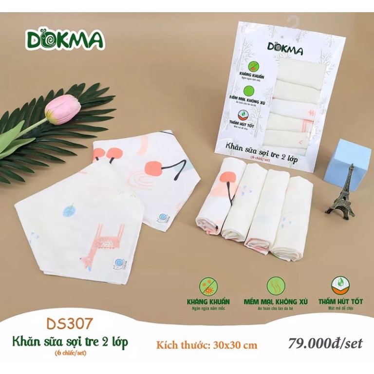 Sét 6 khăn sữa sợi tre Dokma 2 lớp DS307 - KT 30*30cm