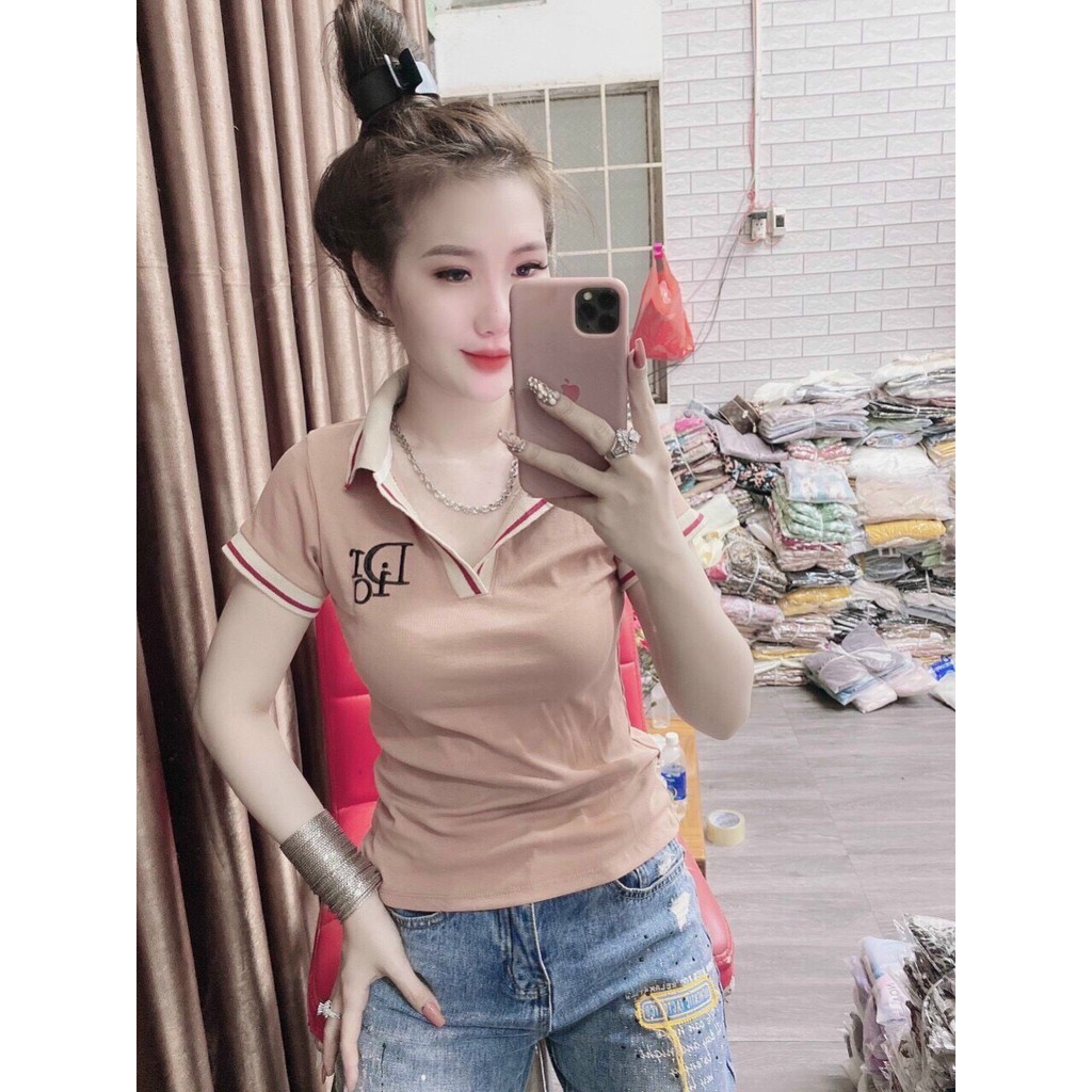áo thun lụa in tay ngắn cổ bẻ