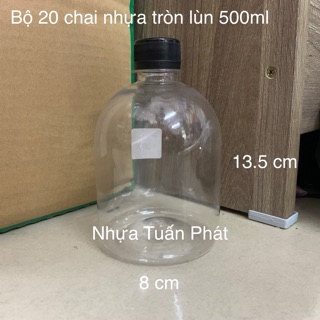Bộ 20 chai nhựa tròn lùn 500ml trà sữa nắp đen