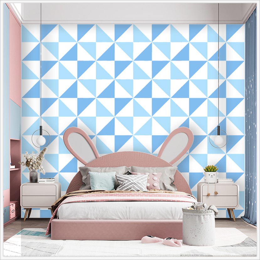 Giấy Dán Tường 3D Tam Giác Trắng Xanh ( D2) | Decal Dán Tường Chất Liệu Chống Bấm Bẩn Nấm Mốc Lau Rửa Dễ Dàng