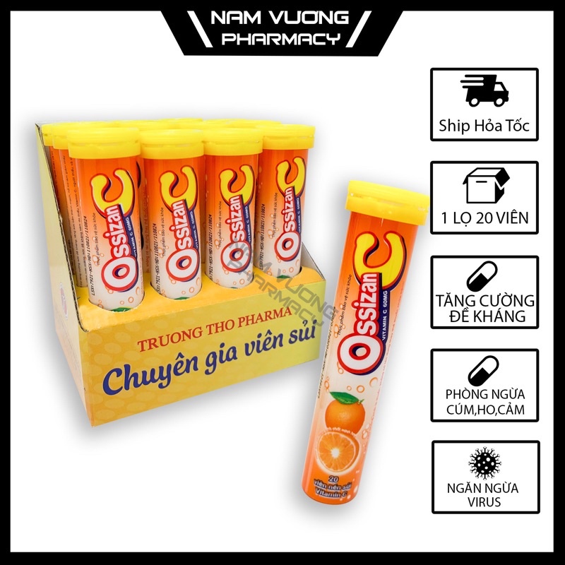 Ossizan C - C sủi - Bổ sung Vitamin C hương vị cam - Tăng cường sức đề kháng, ngăn ngừa virus - 1 Tuýt 20 viên