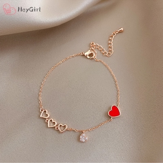 Vòng tay trái tim đào đỏ vòng tay bạn gáiphong cách retro Hàn Quốc