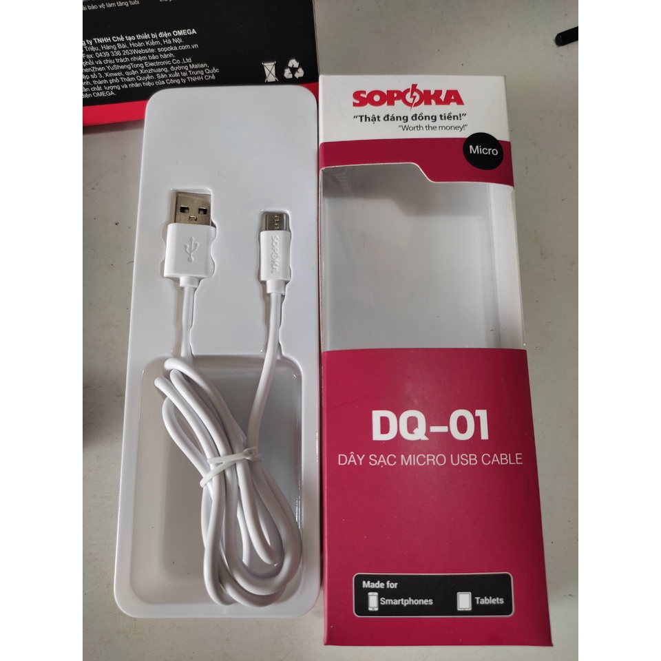 Cáp sạc dây sạc điện thoại SOPOKA DQ01 chân Micro USB  sạc nhanh TC-01 dây bọc sợi chính hãng dây 1M