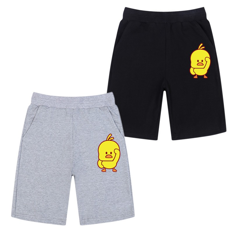 Trẻ em Vịt màu vàng Pocket Đàn hồi Eo trẻ em Quần biển Quần short Quần short Thể thao Cotton Quần lửng Quần bó sát