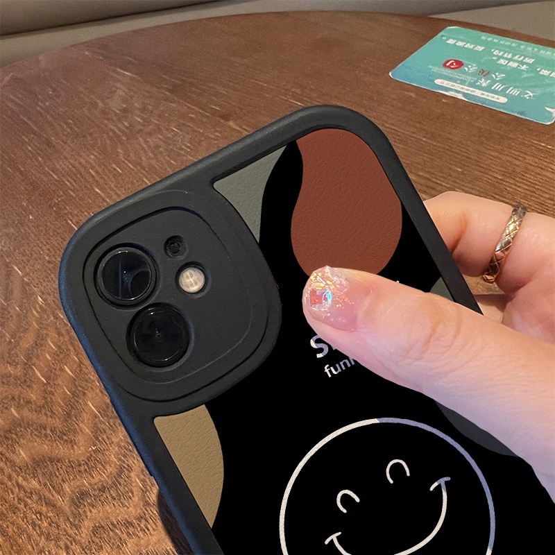 Ốp Điện Thoại TPU + Da Hình Mặt Cười Cho iPhone 14 11 12 13 Pro Max XS X XR XS Max 7 8 6 6s Plus SE 2020 2022