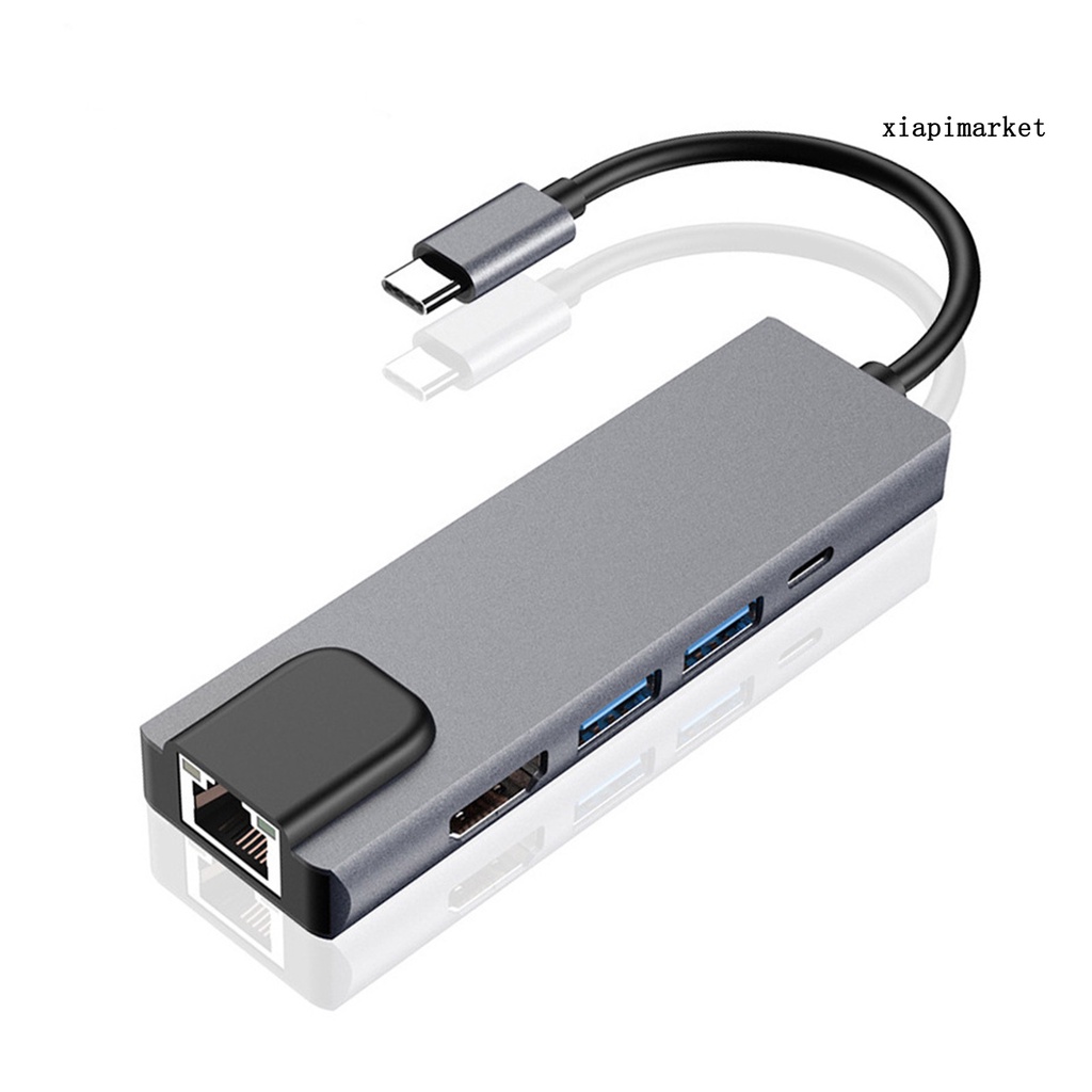 LOP_Portable 5-in-1 Gigabit Ethernet Lan RJ45 Type-C Hub to 4K USB 3.0 PD USB-C Docking Station