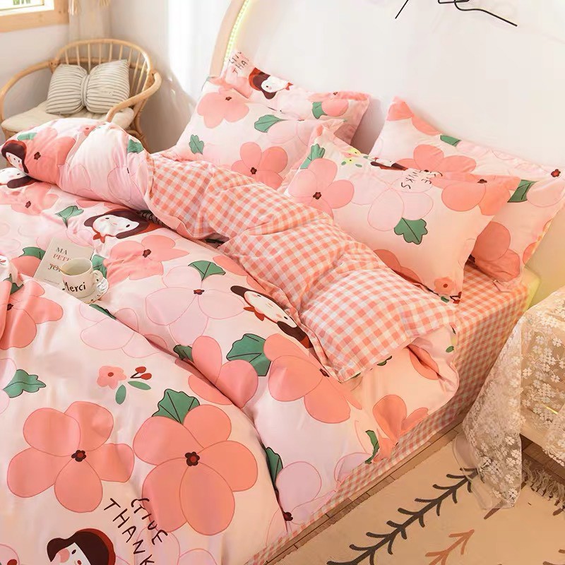 Bộ chăn ga gối cotton Lidaco -Em Bé Hồng ( SP001099)
