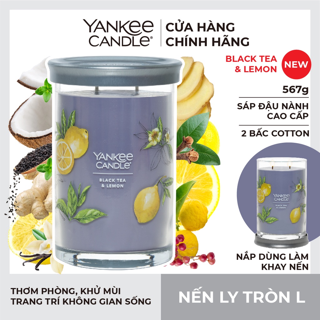 Nến ly tròn sáp đậu nành Yankee Candle size L (567g) - Black Tea &amp; Lemon