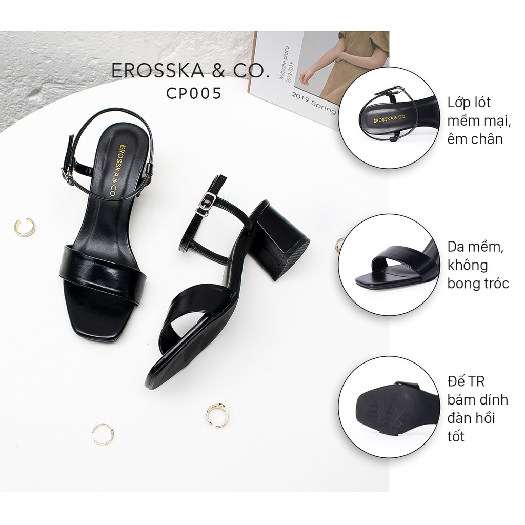 Giày sandal cao gót Erosska phối quai dây mảnh cao 5cm màu đen - EB030
