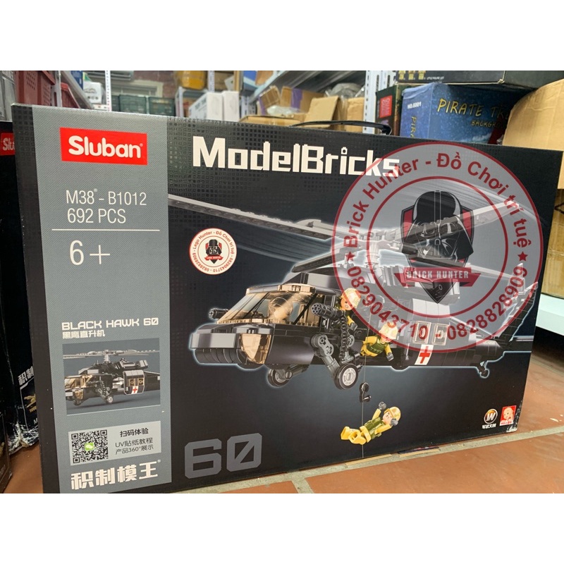 Army Sluban M38 B1012 Bộ đồ chơi lắp ráp máy bay trực thăng UH-60 Blackhawk Diều Hâu Đen của Mỹ  xếp hình thông minh 692