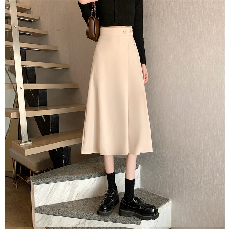 LEEVA - Chân váy kaki dáng dài phối nút đơn giản thanh lịch CV027