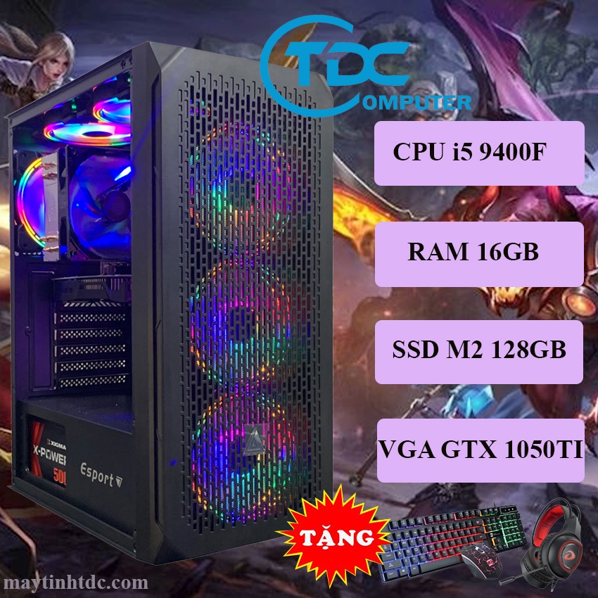 Máy tính chơi game thiết kế đồ họa MAX PC CPU core i5 9400F, Ram 16GB,SSD M2 128GB, Card 1050TI + Qùa tặng