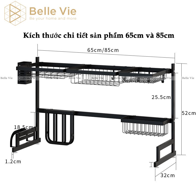 Kệ Để Bát Đĩa Đa Năng INOX Sơn Đen Tĩnh Điện Cao Cấp 65Cm x 32Cm x 52Cm Nội Thất Lắp Ráp