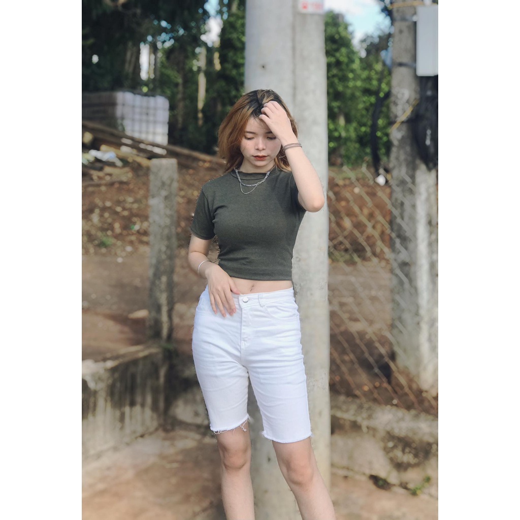 Quần short quần lửng nữ ngố cạp cao chất kaki jean ôm dáng siêu đẹp có giãn