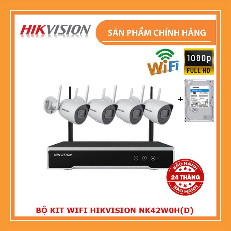 BỘ KIT WIFI 4 Kênh Hikvision NK42W0H(D) Full 1080p, 2.0mp bảo hành chính hãng 24 tháng