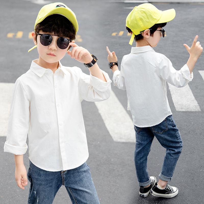 Áo Sơ Mi Cotton Màu Đen Trơn Tay Dài Cỡ Vừa Thời Trang Xuân Thu Cho Bé Trai