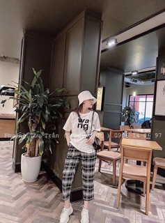 Bộ mặc nhà quần kẻ nữ Wang hot