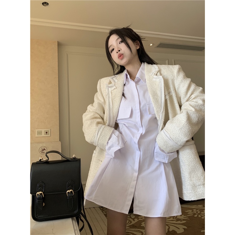 Đầm sơ mi tay dài cổ bẻ ôm eo thiết kế phong cách Hàn Quốc ngọt ngào thời trang mới dành cho nữ