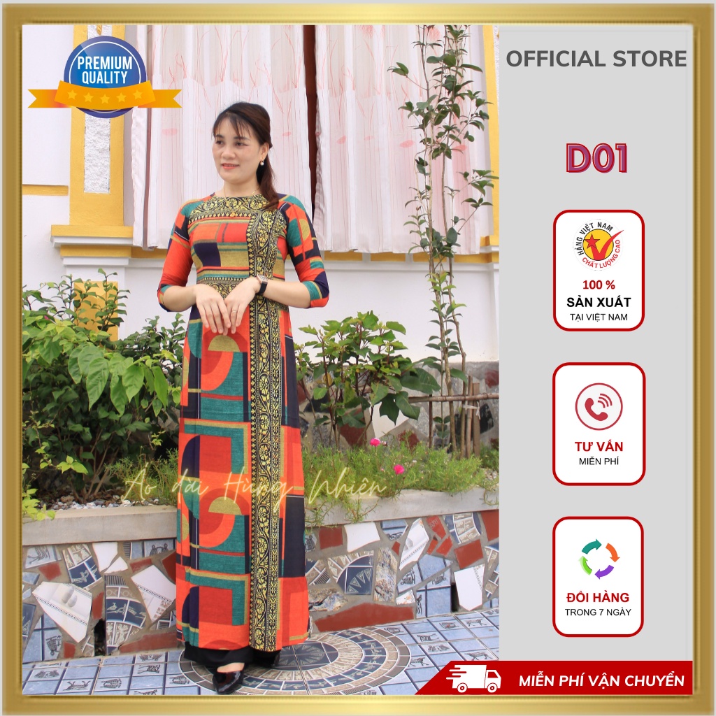 Áo dài Cô Ba - Chất Lụa Nhật in 3D - Họa tiết Thổ cẩm đẹp