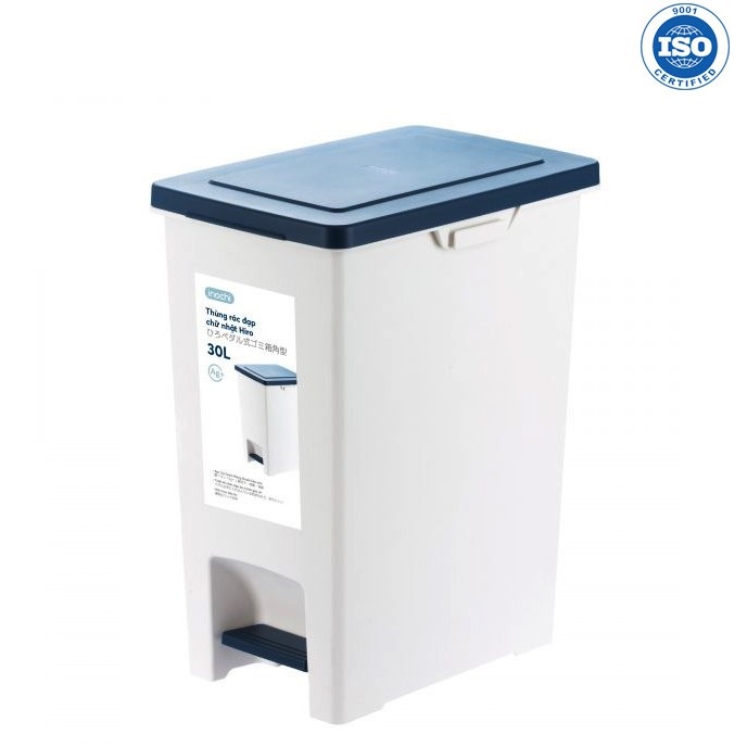 Thùng Rác Nhựa Đạp Chân Nắp Đậy Chữ Nhật HIRO INOCHI, Sọt rác cao cấp inochi có phân tử Ion bạc kháng khuẩn