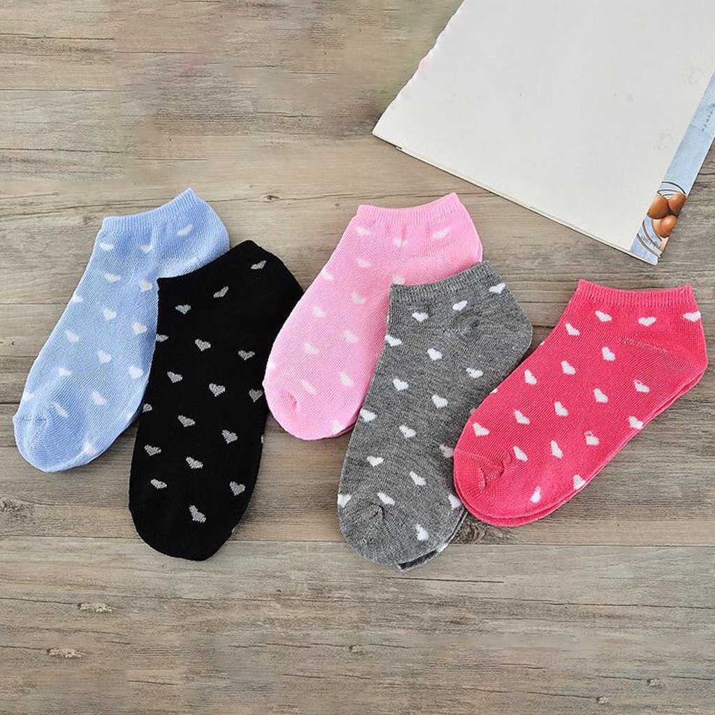 5 đôi tất chân cotton in hình trái tim dễ thương cho nữ
