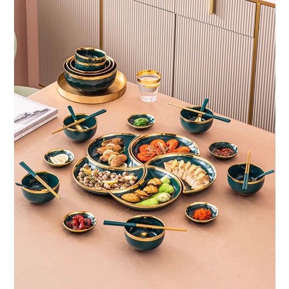 Bộ Bát Đĩa Sứ Bán Nguyệt Cao Cấp 25 Món