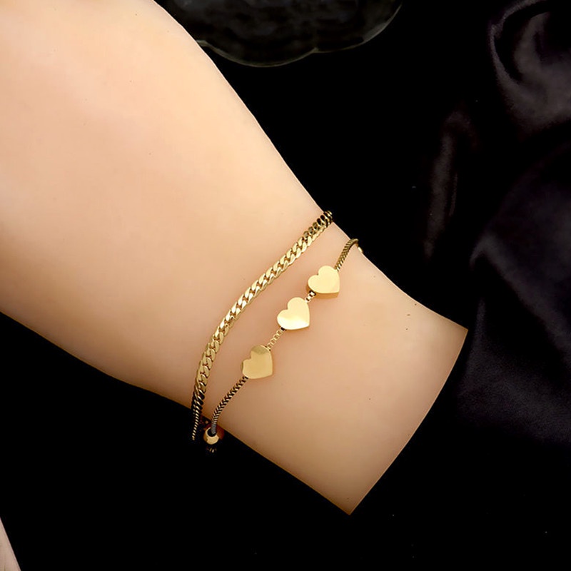 Vòng tay nữ 100% TITAN - KHÔNG GỈ - KHÔNG PHAI MÀU dành Phụ kiện trái tim hình trái tim bằng vàng 18K hai lớp