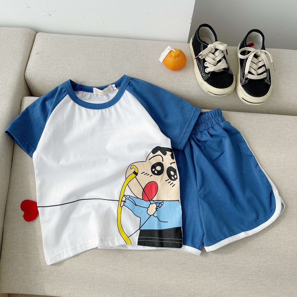 Bộ cotton cộc tay hè cho bé trai, bé gái in hình cu sin cực xinh cho bé từ 8-28kg