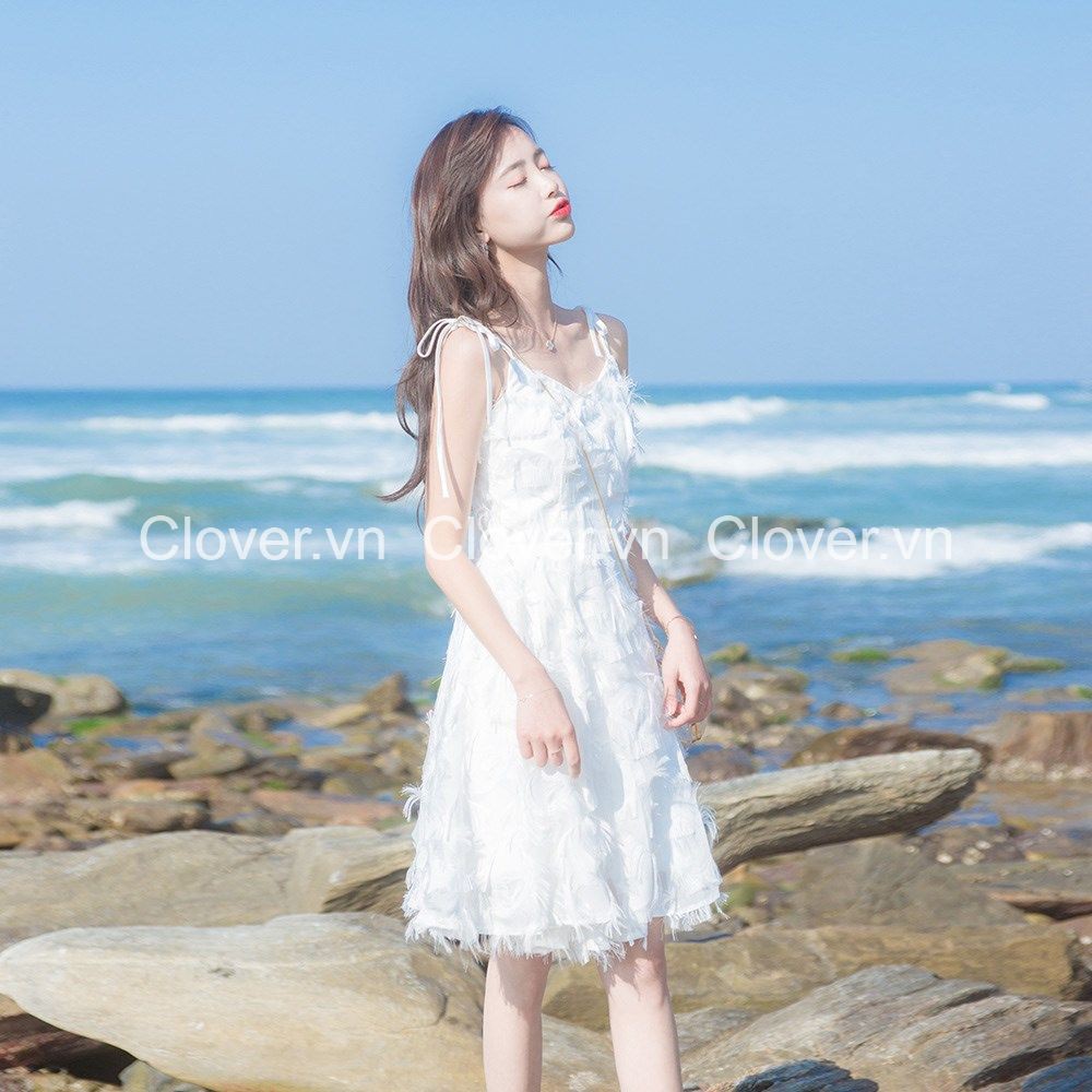 Váy ngắn hai dây đi biển gợi cảm lông tua rua đủ Size- Kèm ảnh thật