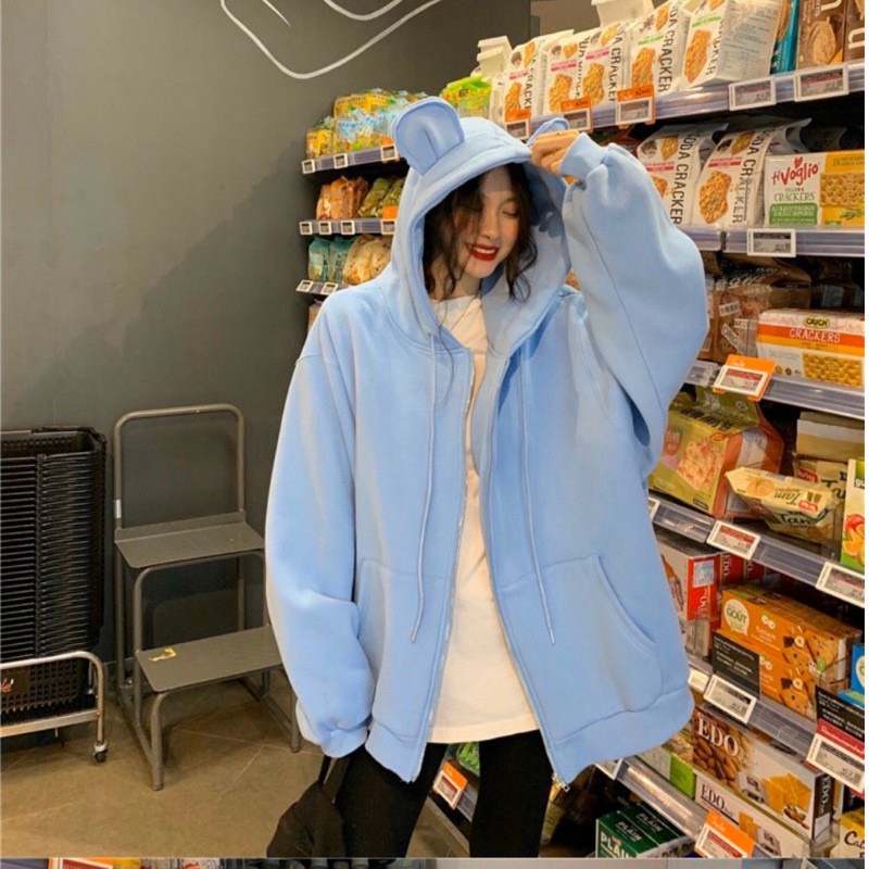 Áo khoác nỉ Hoodie Dây Kéo TAI THỎ form rộng áo nỉ bông ulzzang Cá Tính Unisex AKN43 Guvia