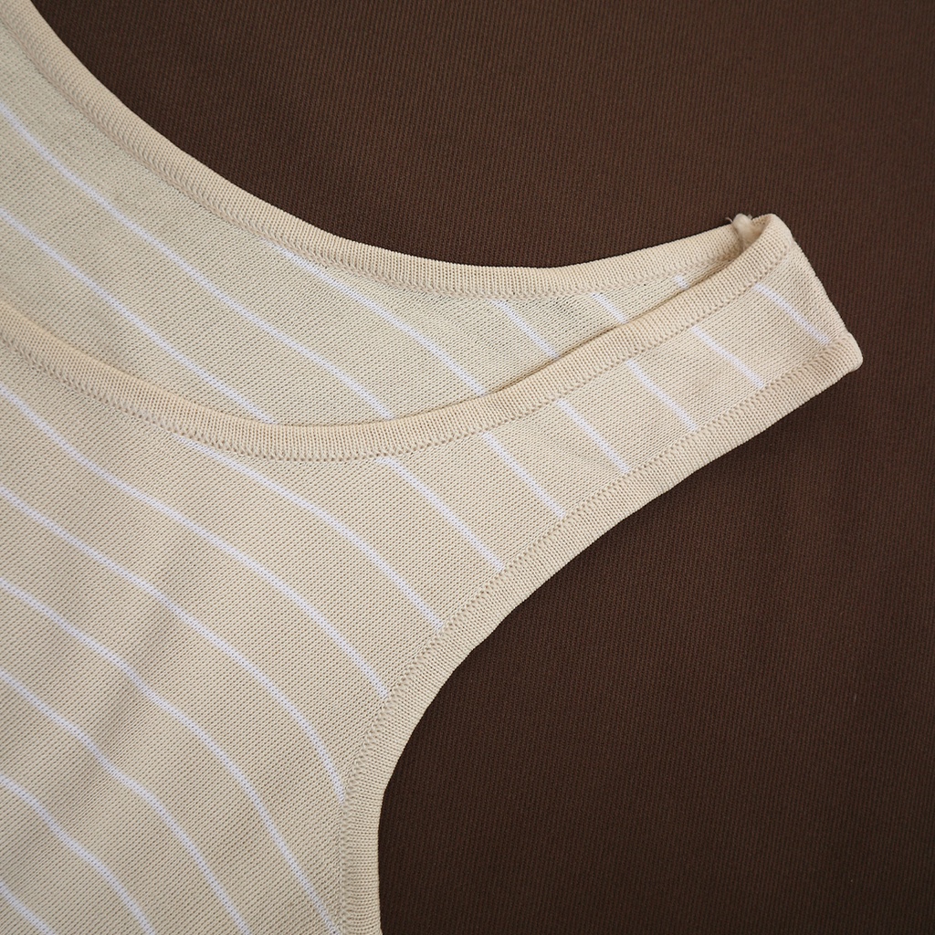 Áo mongtoghi 3 lỗ sọc trắng kem freesize dưới 52kg