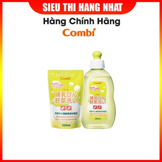 Combo chai + túi nước rửa bình sữa và rau quả combi từ dầu cọ 550ml chiết xuất thiên nhiên, an toàn cho bé, xuất xứ Nhật