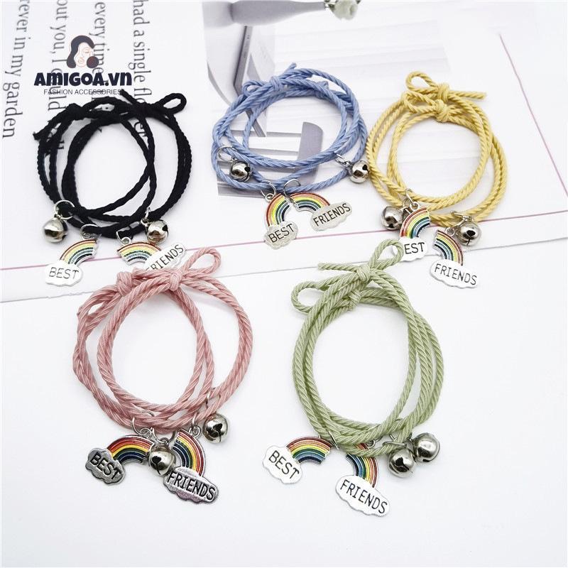 ✨✨Cặp vòng tay dây bện mặt hình cầu vồng bằng hợp kim tùy chỉnh thời trang cho cặp đôi bạn thân