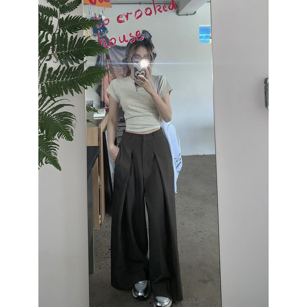 Áo Thun Cổ Tròn Ngắn Tay Dáng Rộng Phối Quần Ống Rộng Thời Trang Cá Tính 63146