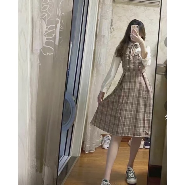 Váy sơ mi kẻ caro nữ dáng dài