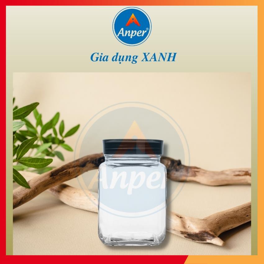 Hũ Thủy Tinh Anper 1.2L Vuông Có Nắp Cao Cấp Sang Trọng, Hộp Thủy Tinh Đựng Thực Phẩm Nắp Kín. !