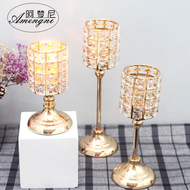 Chân nến đính đá hình trụ trang trí