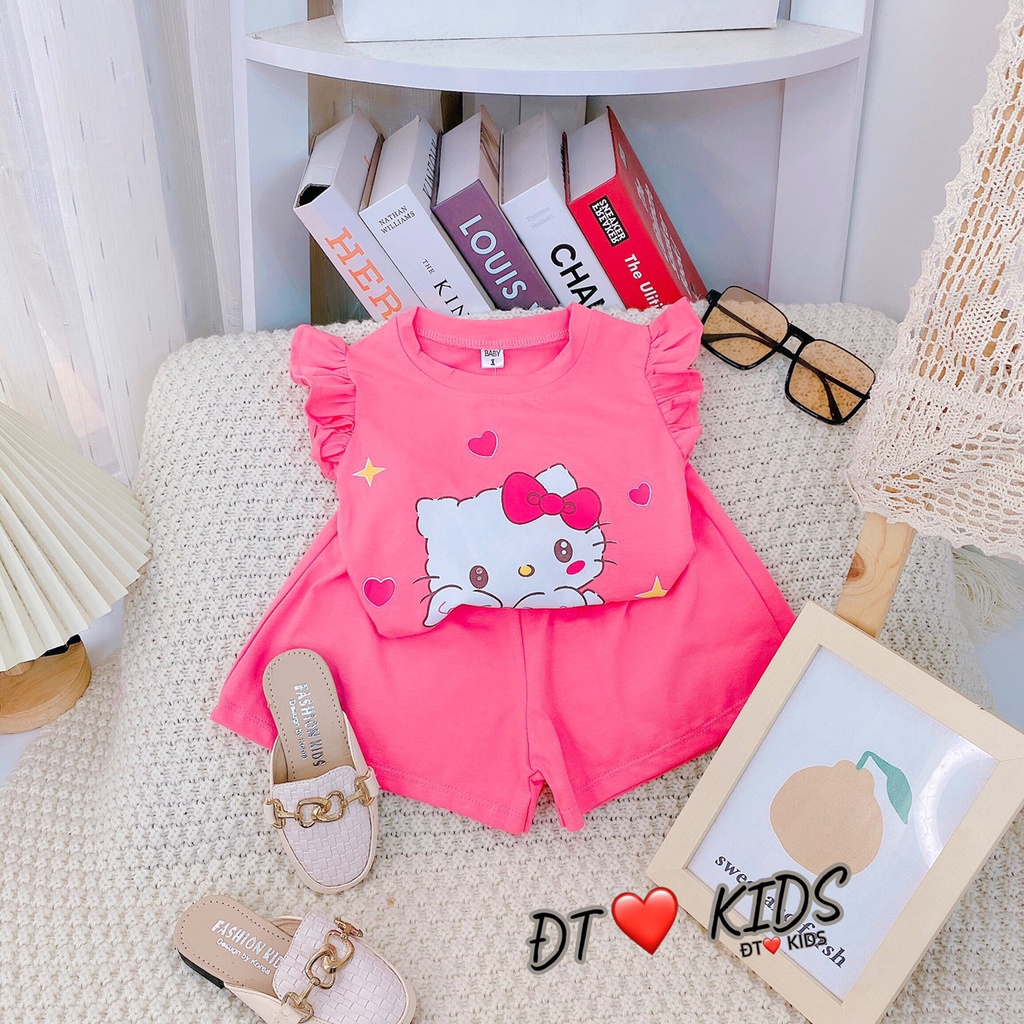 Bộ quần áo cho bé gái thiết kế hình in mèo kitty bé nào cũng mê từ 8kg đến 18kg- Bộ quần áo bé gái 100% chất cotton xịn