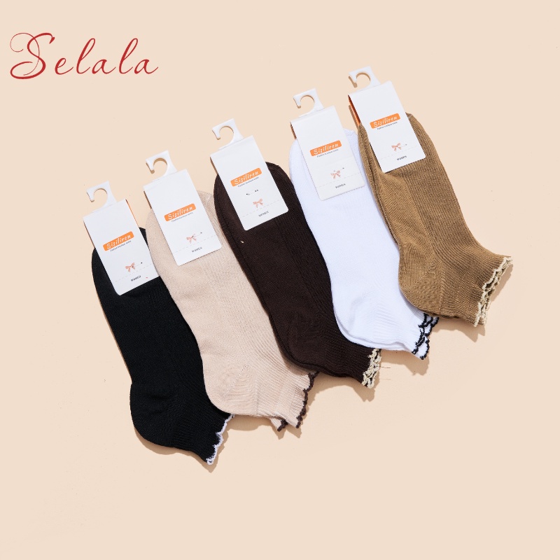 Tất Nữ Selala Cổ Vừa Bèo Nhún Cotton Co Giãn Màu Siêu Xinh TC15