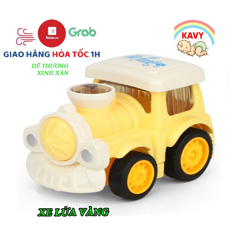 Xe đồ chơi quán tính búp bê KAVY xe lửa vàng hình con vật hoạt hình vui nhộn, di chuyển xa nhanh, bền đẹp