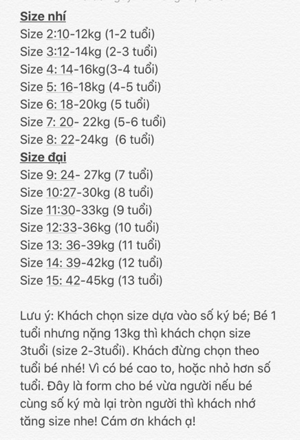 Áo voan A016 cho bé gái size đại lên tới 45kg (có bảng size hình cuối)