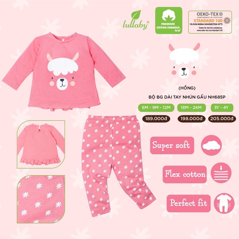 Bộ dài tay cotton dày Lullaby Bé trai / bé gái NH684-685P(9m-4y)