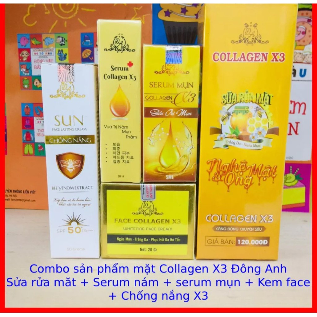 Combo Kem face X3 + Serum nám X3 + Serum mụn X3 + Sửa rửa mặt Nghệ X3 + Chống nắng X3 Chính.hãng