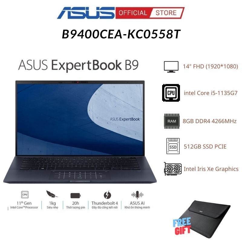 Laptop Asus ExpertBook B9400CEA-KC0558T (Core i5-1135G7 | 8GB | 512GB | Intel Iris Xe | 14.0 inch FHD | Win 10 | Đen)