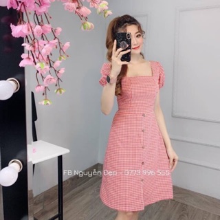 ❤️Đầm caro đính nút xinh xắn